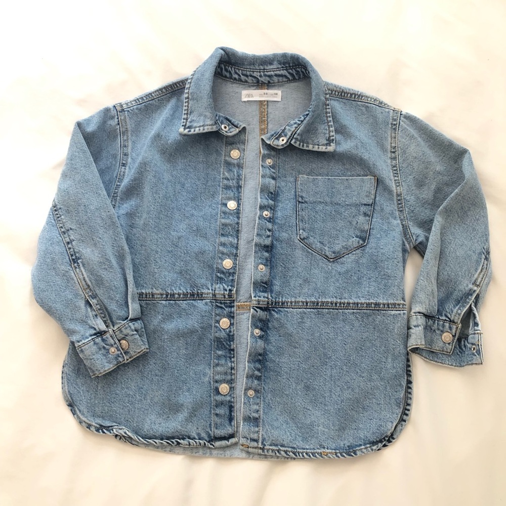 Girls Zara Denim Overshirt Shacket Jacket Shirt with Pocket size 8-9 - Picture 2 of 9